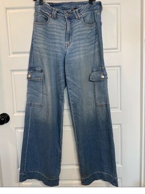 AE Dreamy Drape Stretch Super High-Waisted Cargo Baggy Wide-Leg Jean 6